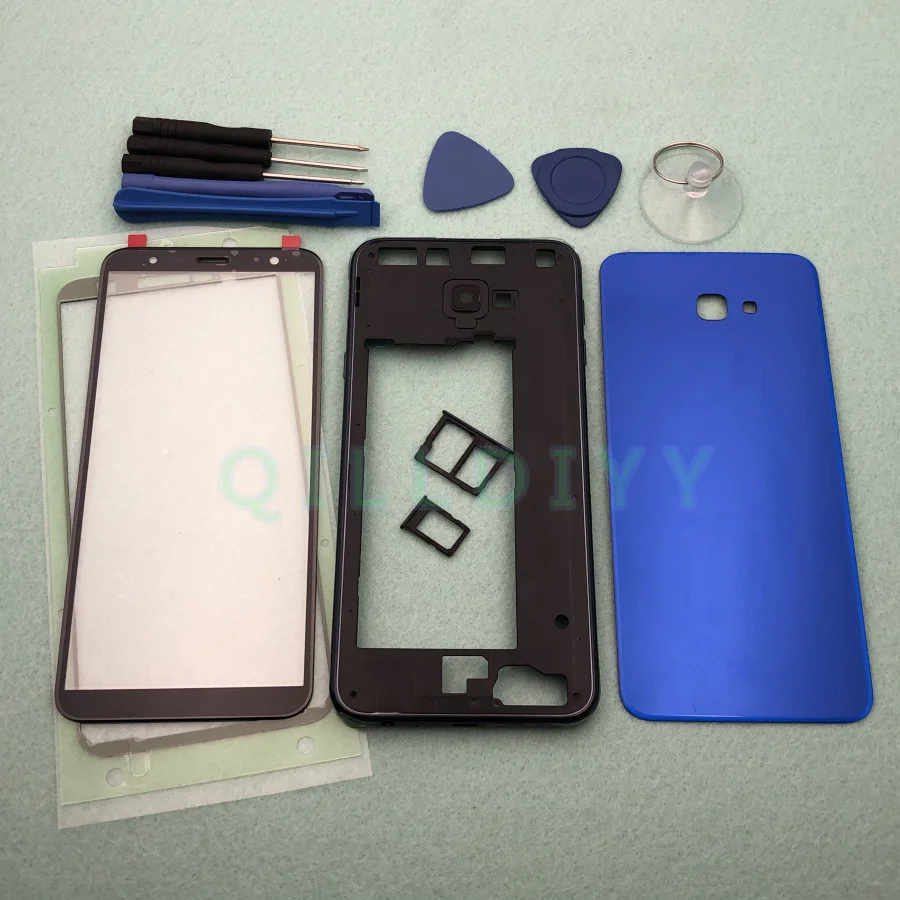 J4+ полный корпус чехол для samsung Galaxy J4 Plus J415 J415F ЖК-панель средняя рамка Крышка батарейного отсека+ передняя стеклянная линза