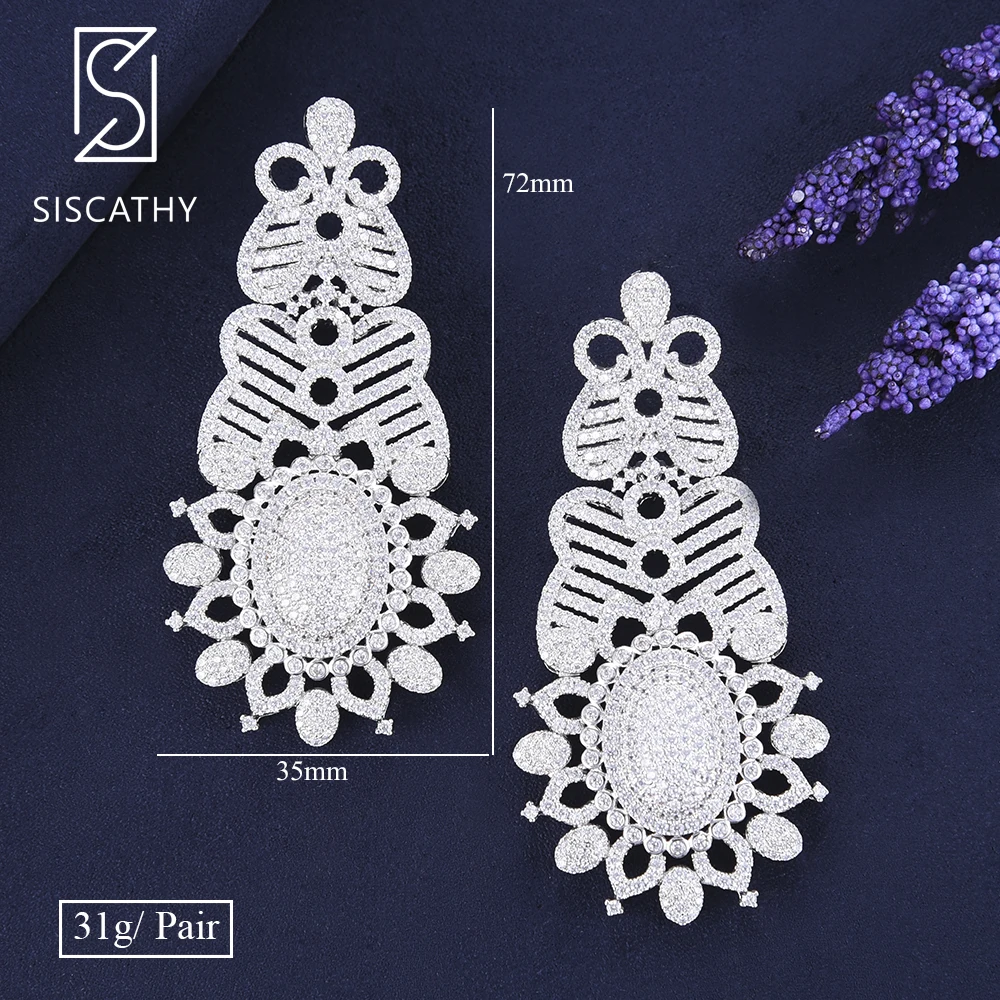 

SISCATHY New Luxury Women earrings AAA Cubic Zirconia Big Pendant Statement Earrings Wedding Engagement Drop Dangle Earrings