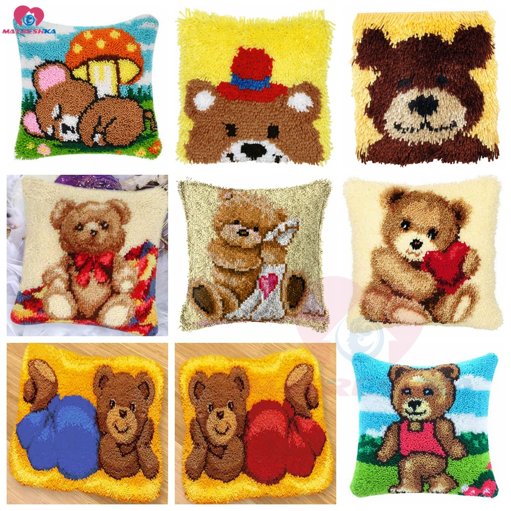 

Dropshipping Latch Hook kits Pillow Bear Diy Handmade Animal Printed Canvas Cushion Latch Hook Rug Kits Unfinished Wedding decor