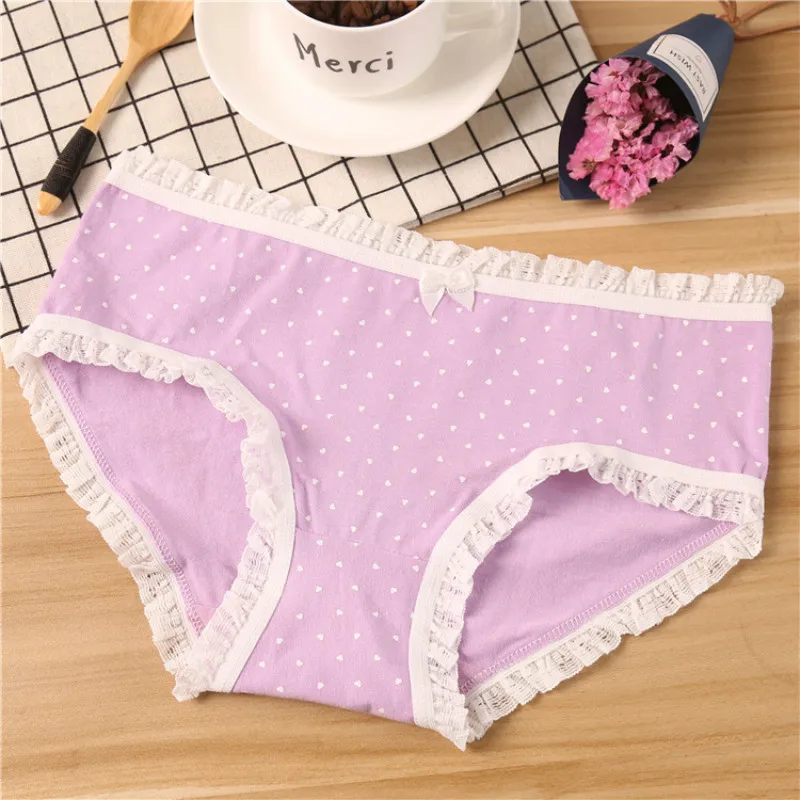 Женские кружевные трусы с бантом хлопковые короткие трусики низкой талией