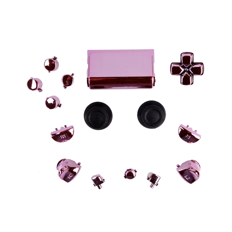 Розовый цвет замена хром полный кнопки наборы для PS4 контроллера 10 комплектов