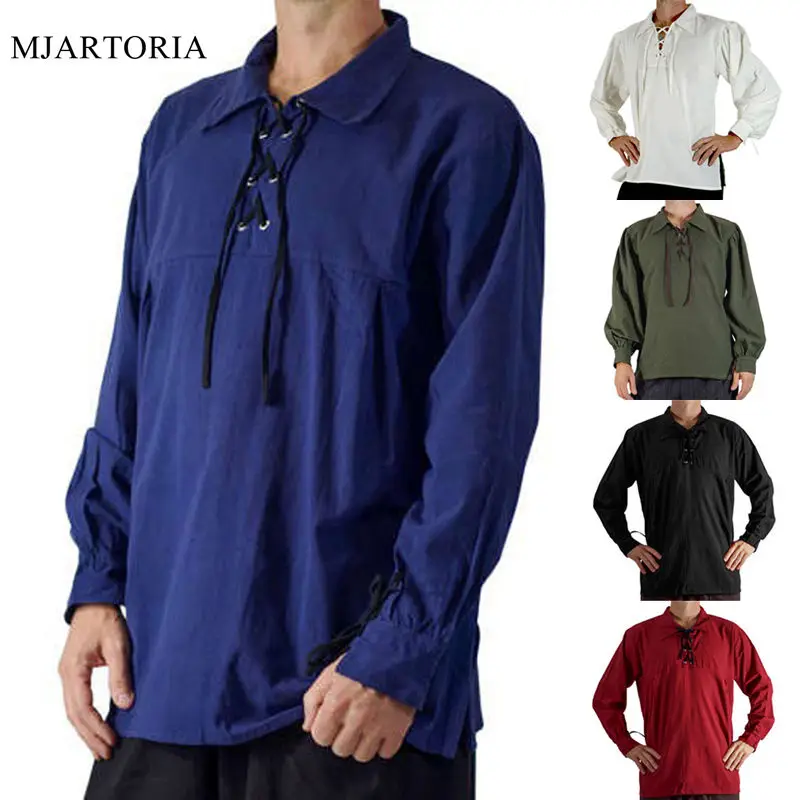 MJARTORIA стоячий воротник рубашка с галстуком мужская винтажный средневековый