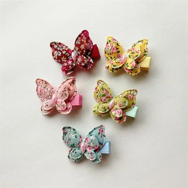 Mixed 5pcs 2 шт./лот, разноцветные двухслойные заколки для волос, имитирующие бабочки, для детей, с цветочным рисунком, на заколке, милые волосы для девочек, многослойные заколки для волос для девочек - Цвет: Mixed 5pcs