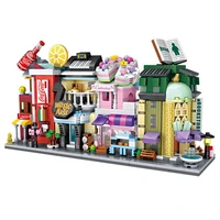 funny city street view mini block cola cake shop musical instrument store bookstore building brick educational toys for kid gift