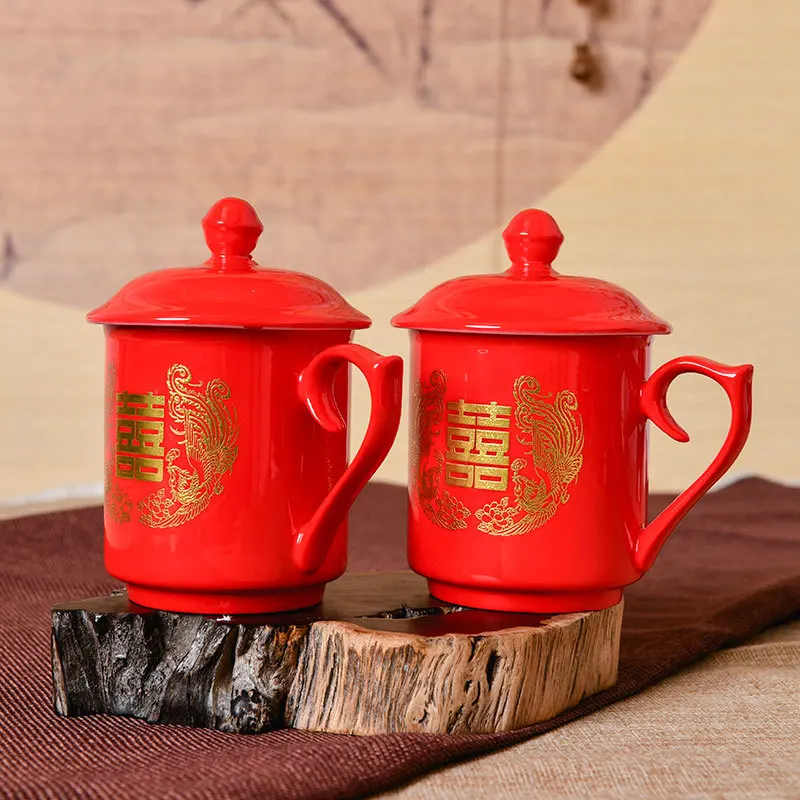 Красная чайная чашка с драконом Фениксом Китайская свадьба керамический набор
