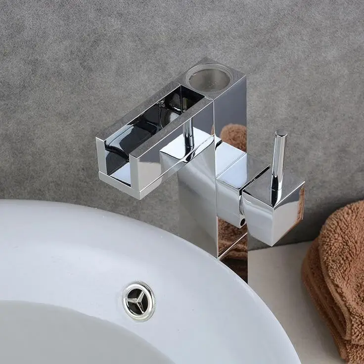 3 Colours change bathroom water basin faucet mixer Brass single hole LED Chrome plated waterfall | Обустройство дома