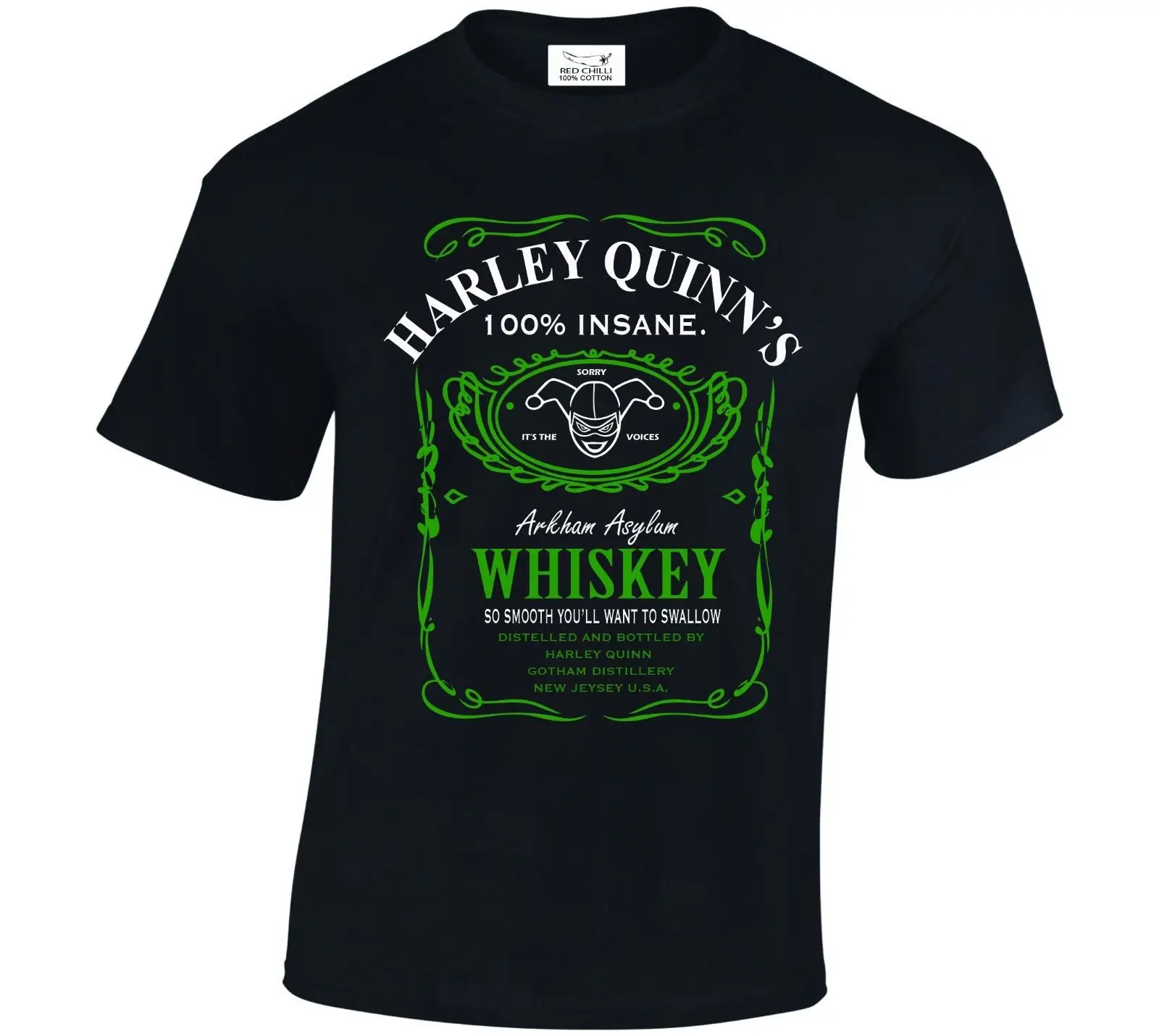 Харли Куинн Sucide отряд вдохновил футболка Arkham asyor JD Whiskey style Mans уникальный хлопок с