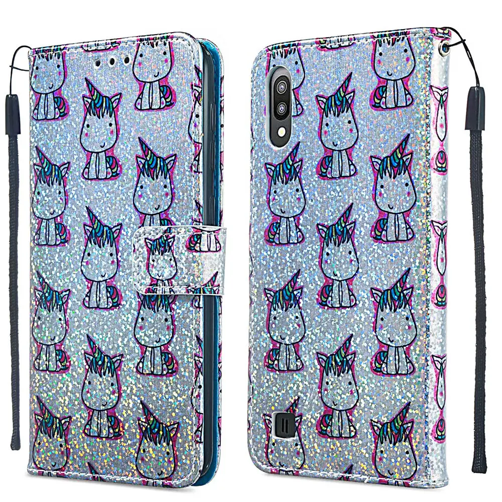 Блестящий чехол-книжка с единорогом для samsung Galaxy A10 A20 A30 A40 A50 A70 A40S M10 M20 M30 Ретро Стильный чехол-книжка