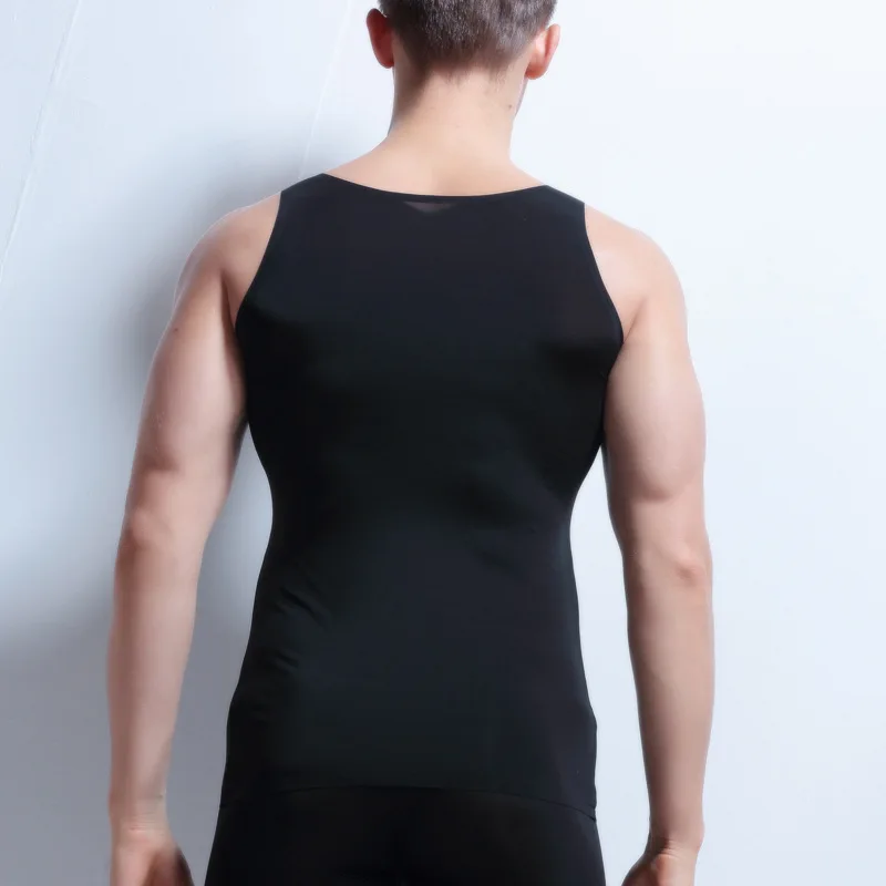 Мужская Тонкая майка из ледяного шелка облегающий бесшовный жилет