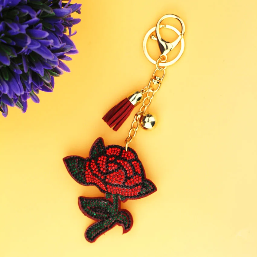 Новинка 2017 стильные брелоки со стразами в виде Розы кожаный брелок