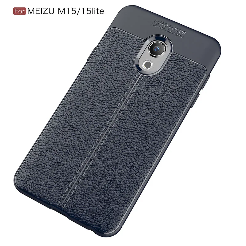 Navy blue Личи зерна узор кожаное силиконовый чехол на мизу meizu 15 Lite чехлы селиконовые классический личи полоски матовая Мягкие ТПУ случаи для меня мейзу 15 лайт case случае бампер cases Обложка чехол силиконовые - Цвет: Navy blue