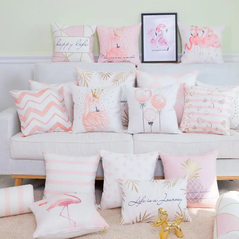 2 стороны печать розовый украшение Геометрическая Подушка &quotфламинго&quot чехол