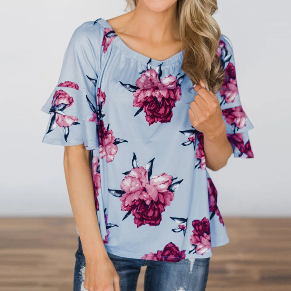 Женская летняя Модная Повседневная Красивая Сексуальная футболка с цветочным