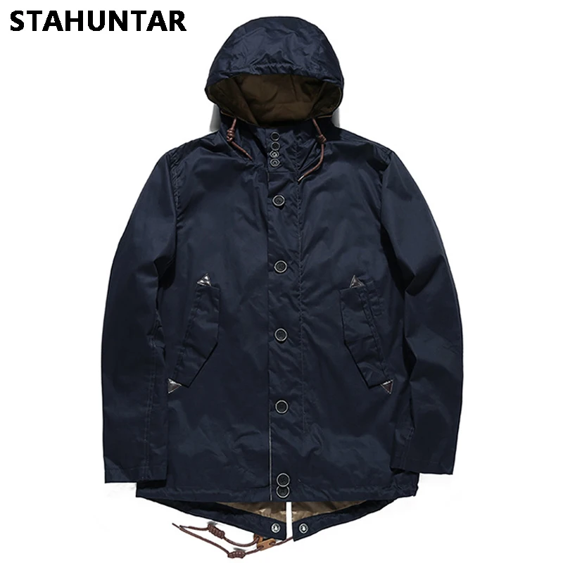 Мужская хлопковая куртка осенняя темно синяя с карманами на кнопках милитари Hombre