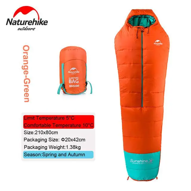 Naturehike открытый спальный мешок для кемпинга зимний теплый хлопковый спальный мешок типа Мумия складной Сверхлегкий портативный Открытый Кемпинг - Цвет: EM200-Orange
