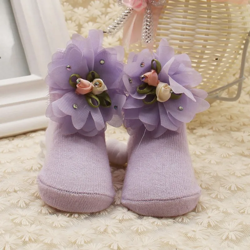 2017 милые однотонные носки принцессы для девочек красивые мягкие с цветочным