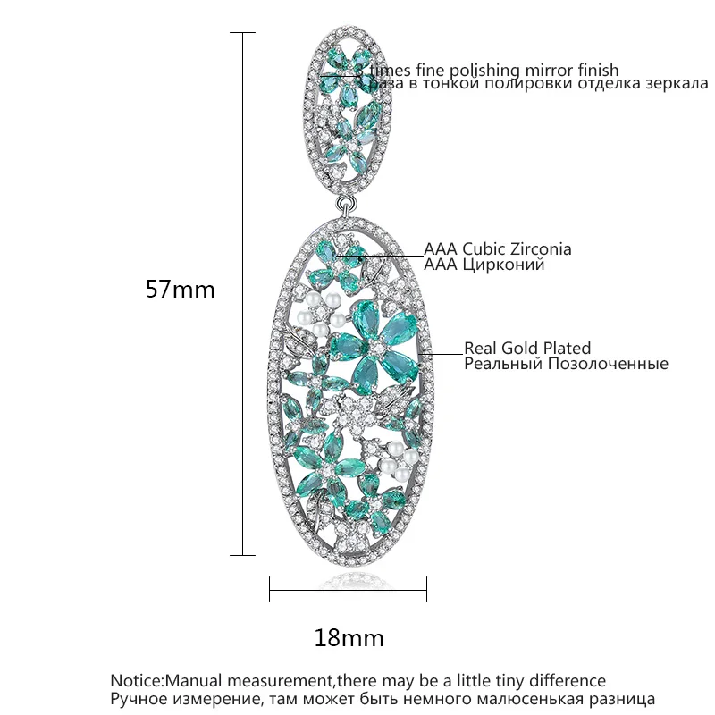 Luoteemi Новинка 2017 года Винтаж Silver цвет зеленый Teardrop CZ Цветок Овальный заявление
