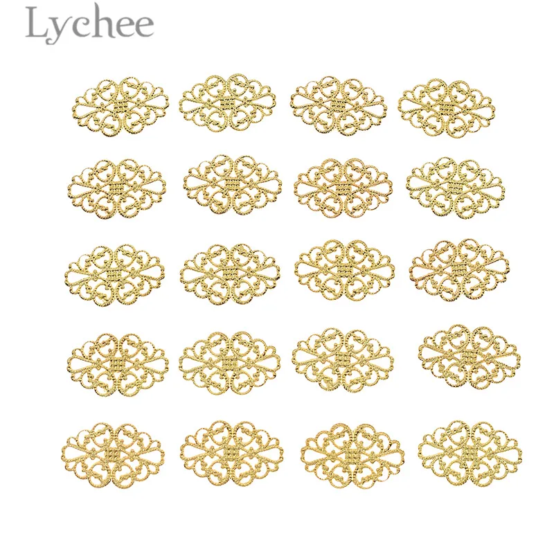 Lychee Life 20pcs металлическая филигрань цветочные ломтики золотой серебряный цвет