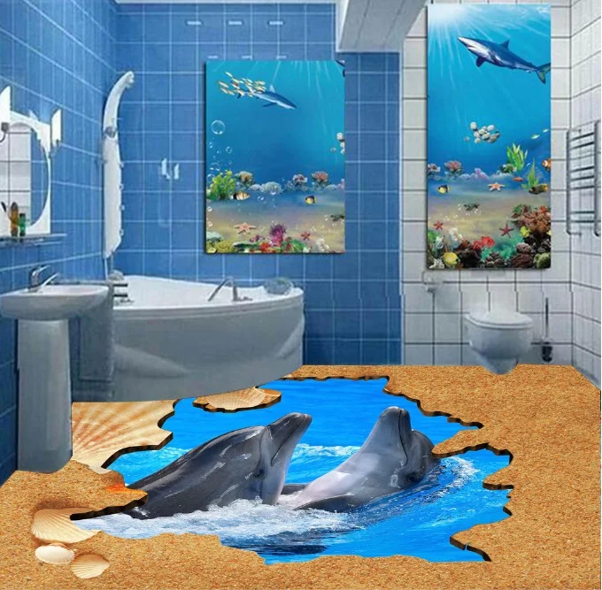 

[Самоклеющиеся] 3D пляжные дельфины 2 Нескользящие водонепроницаемые фото самоклеющиеся наклейки для пола обои фотообои с принтом