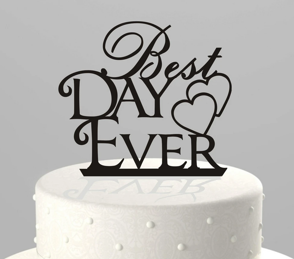 

Acrylic Personalized Best Day Ever Wedding Cake Topper With Double Heart