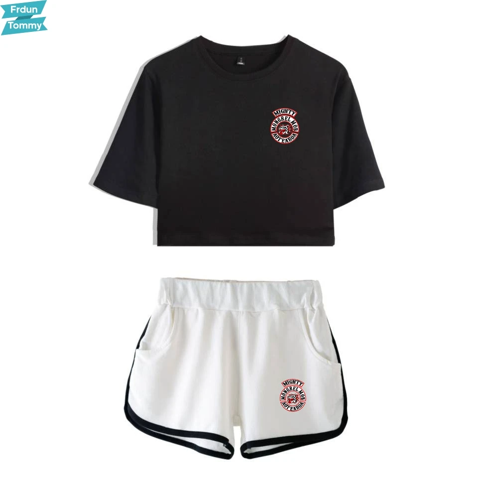 

Mongrel Mob Short Sleeve T-shirt and Shorts Hip Hop Kawaii Women Clothes Kpop Harajuku Mongrel Mob Print Plus Size