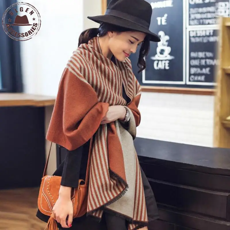

Fashion Brand Winter scarf women luxury Lengthen Thicken Striped Winter Scarf Women Warm Wool shawls scarves 200*60cm