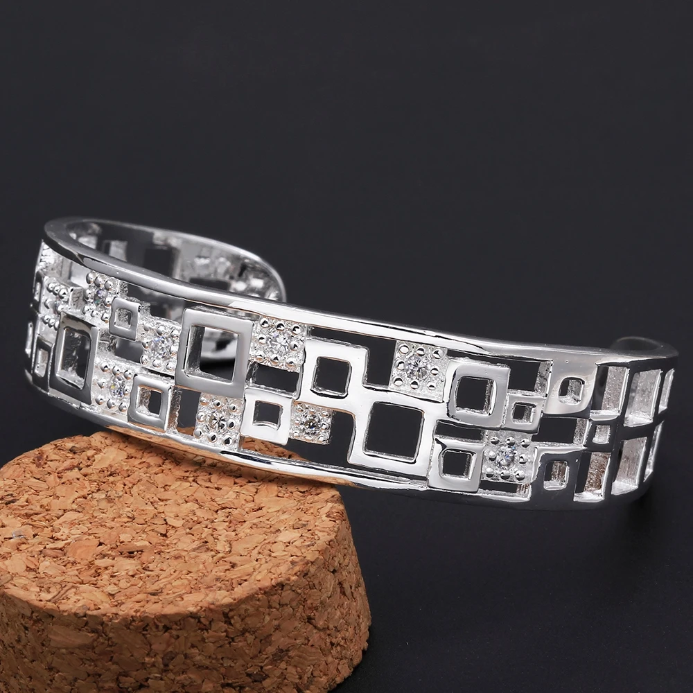 Высокое качество покрытием Серебряный квадрат Кристалл женские браслеты