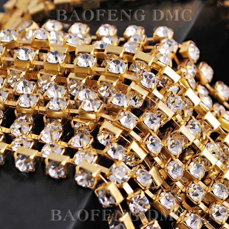 rhinestone cup chain 10yards/lot ss10 2.8mm single thin golden base claw clear crystal trim rhinestones for clothes | Дом и сад