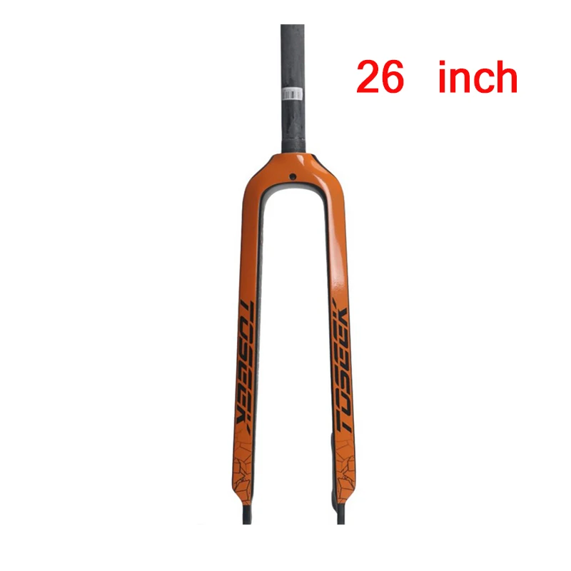 TOSEEK 26/27. 5/2" Углеродные вилки жесткие прямые MTB велосипед 1-1/8" Вилка Цветные горный велосипед Тормозные вилки Superlight - Цвет: Orange-26er