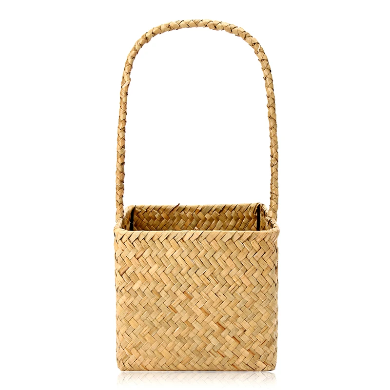 Тканые Seagrass Tote Органайзер ручка корзина для растений сад цветок растение ручной