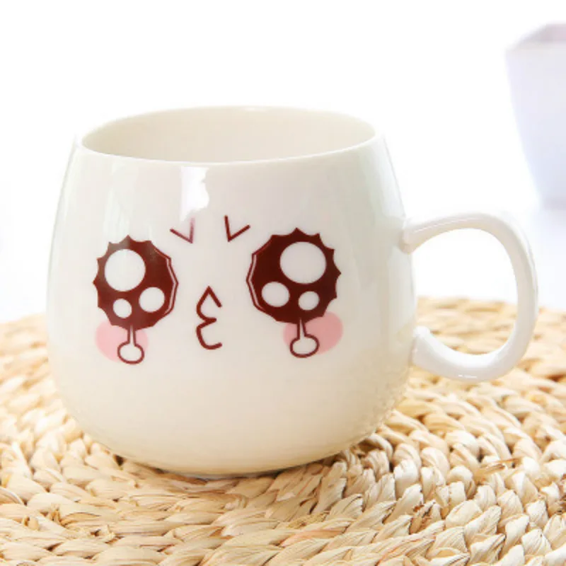 

Creative Cartoon Cute Expression Cup Ceramic Single Layer Milk Breakfast Cup Couple Coffee Cup Tea Cup with Lid Spoon Mug 300ml