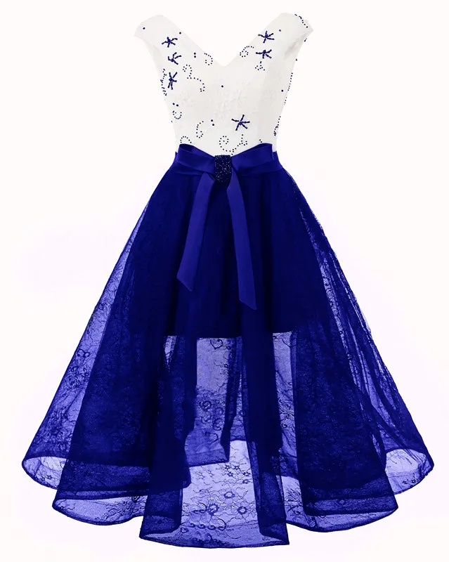 royal blue Элегантные черные кружевные вечерние платья с v-образным вырезом, вечерние платья, вечернее платье длиной до середины икры, vestido de festa - Цвет: royal blue