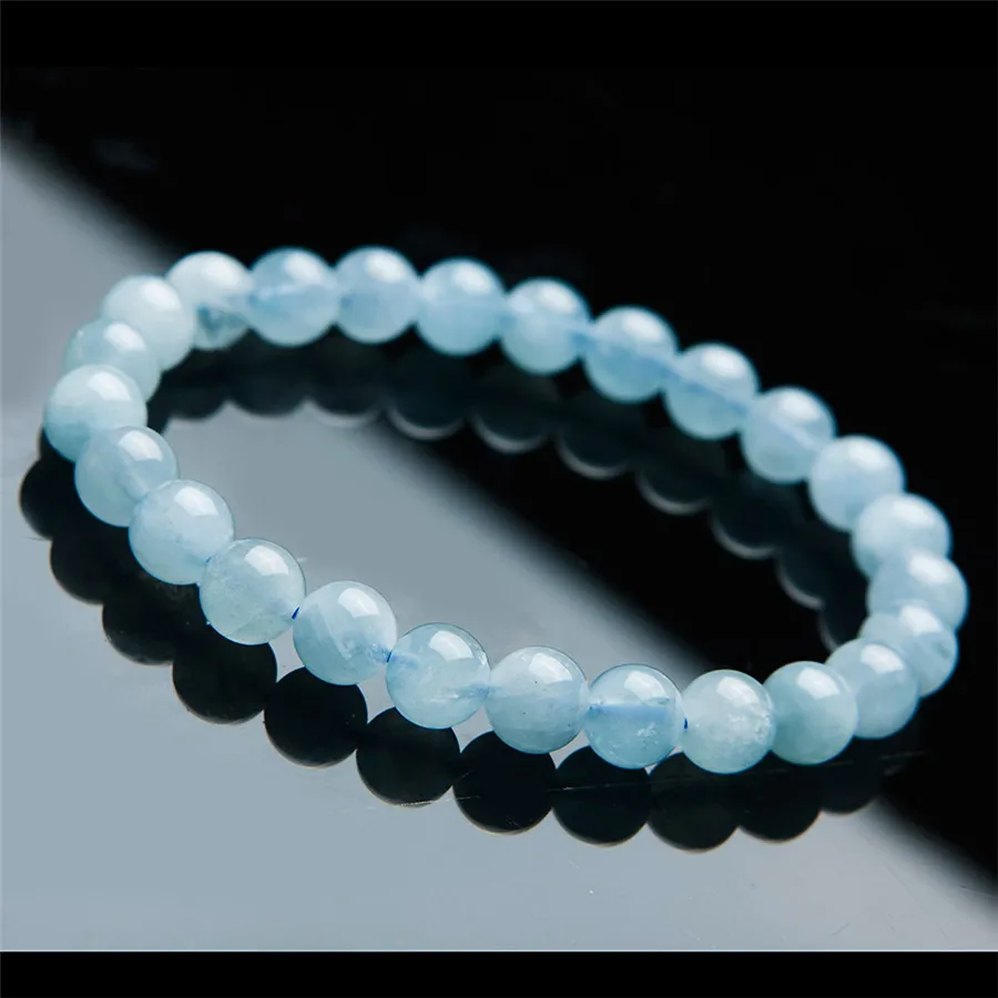 

7mm Natural Ocean Blue Aquamarine Bracelet Jewelry For Women Lady Man Gift Stretch Round Beads Crystal Gemstone Strands AAAAA