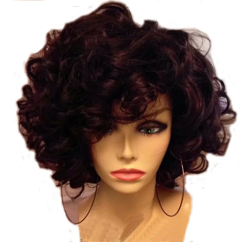 LUFFYHAIR короткий надувной кудрявый кружевной передний парик с челкой 180% Плотность бразильские Remy человеческие волосы кружевные передние парики с детскими волосами