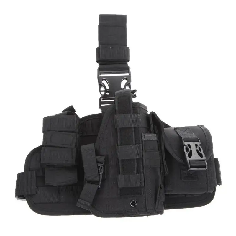 Противоскользящая ножная кобура Glock 17 Molle быстрая отсоединяющаяся прямая кожаная кобура с MOLLE Чехол для мусора держатель 31 см x 19 см Высокое качество - Цвет: Black