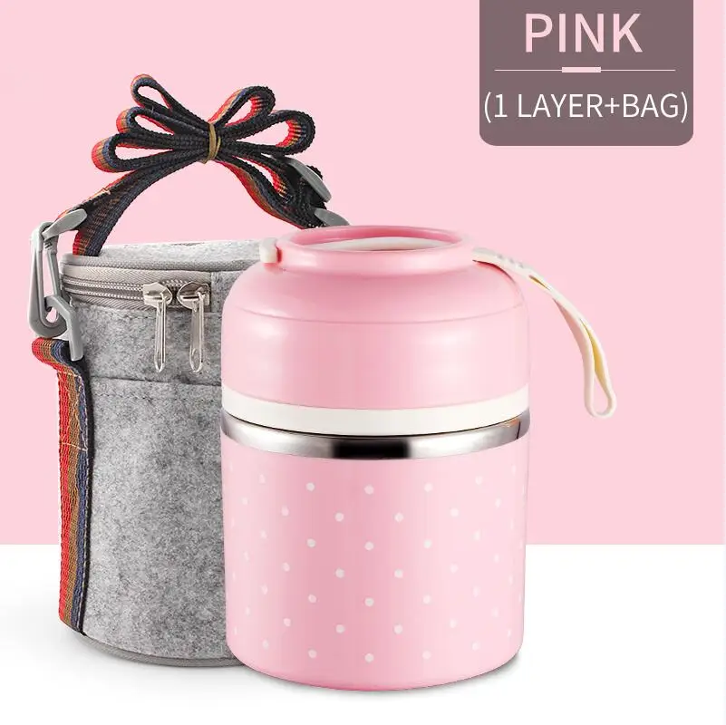 1 Layer Pink Bag Термальный Ланч-бокс для детей герметичный из нержавеющей стали Bento box Дети милый японский Портативный Пикник школьный контейнер для еды, судок - Цвет: 1 Layer Pink Bag