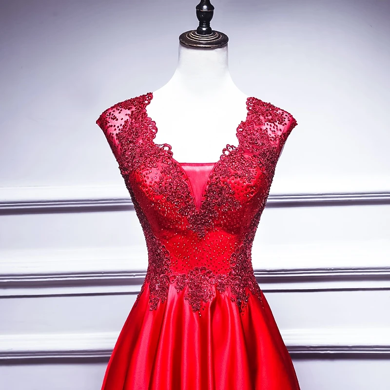 JANCEMBER Красное Атласное Вечернее платье с длинным v-образным вырезом длиной до