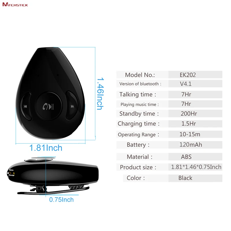 Спичечная палка Bluetooth V4.1 автомобильный комплект Hands free аудио музыкальный ресивер