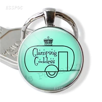 fashion key chain glamping goddess trailer jewelry glass cabochon silver plated glamping pendant camper trailer accessories