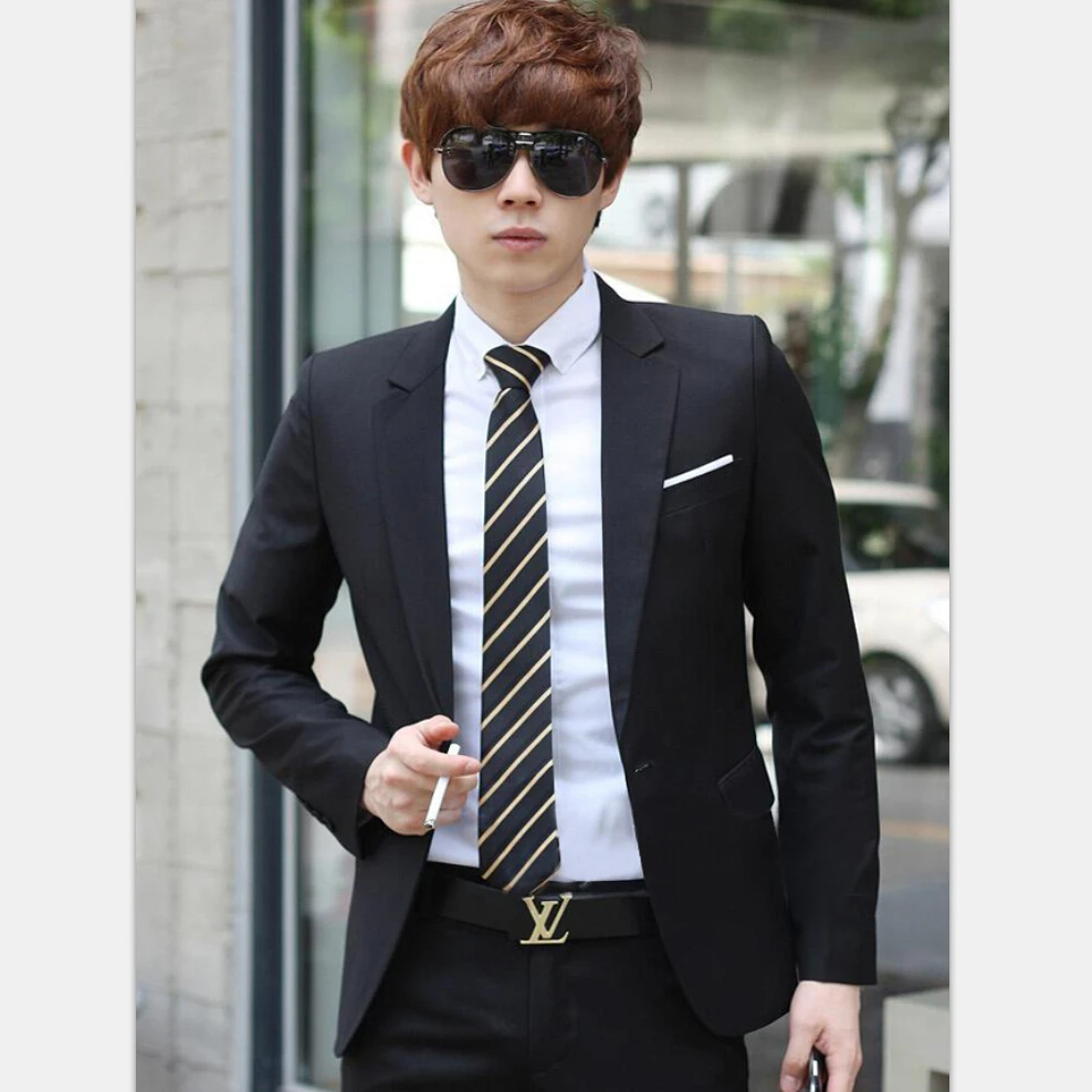 

Лидер продаж, черные модные повседневные мужские смокинги на одной пуговице, куртка + брюки + галстук, официальная одежда для жениха/деловые костюмы