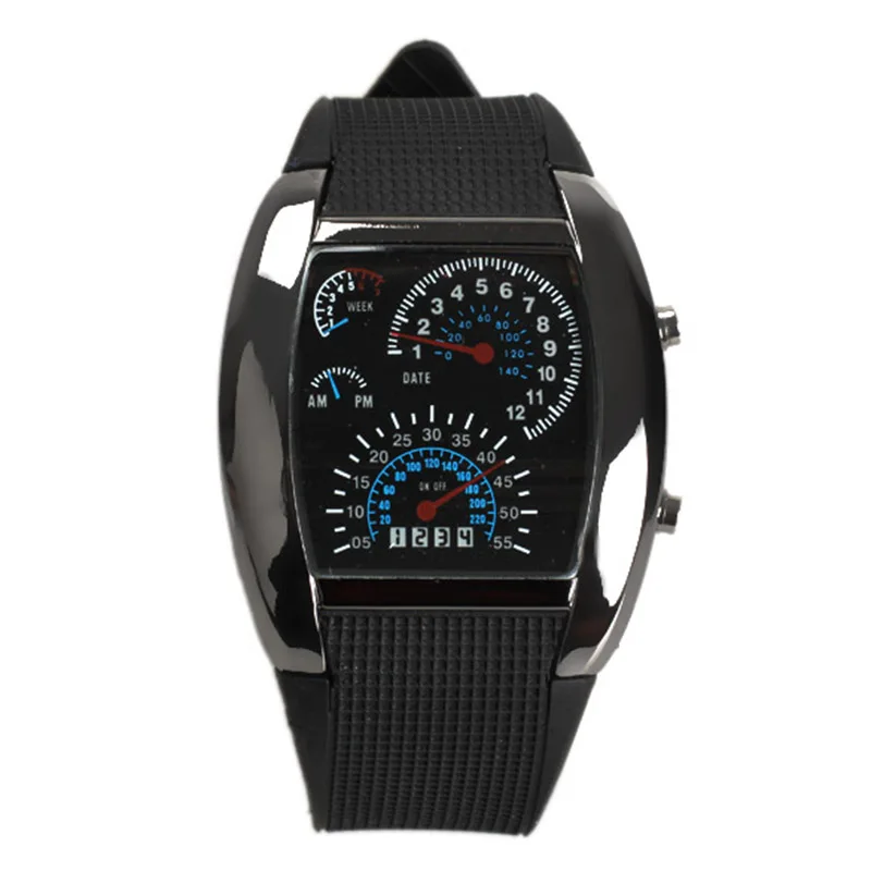 Синий Men Military LED Backlight Digital Quartz Wristwatch Sports Watch Rubber Band Adjustable Brightness NR-shipping - Название цвета: Синий