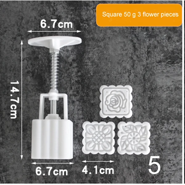 3 / 5pc square round moon cake mold hand molding machine mold, with flower print DIY mold pastry moon cake-TP