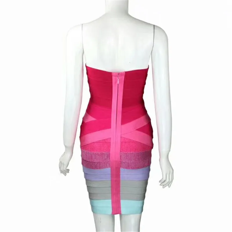Розовое фиолетовое градиентное мини-платье без рукавов стандартное Бандажное