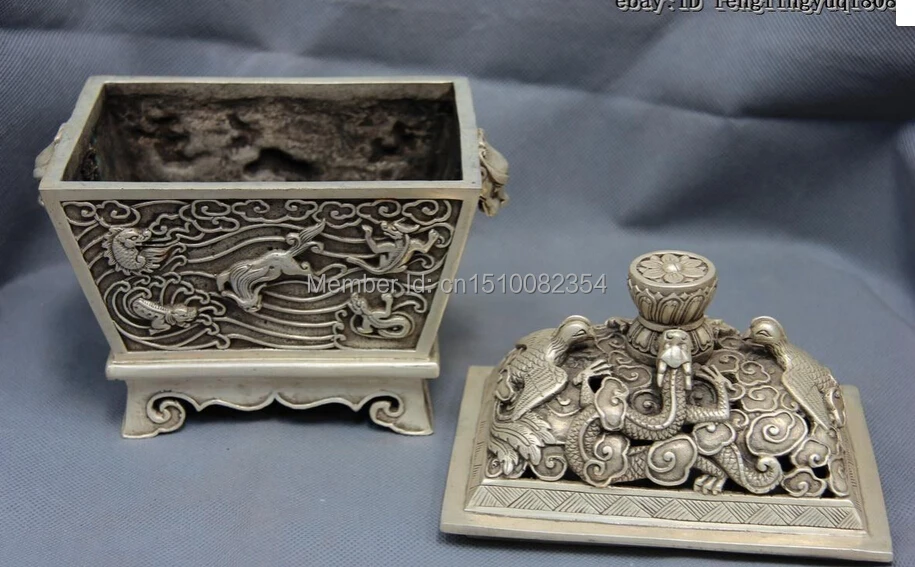 Тибетский обитель белая медь серебряный дракон птица чудовище банка курильница