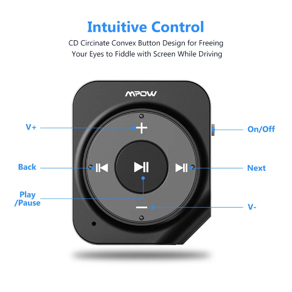 Автомобильный аудиоадаптер Mpow Bluetooth V4.1 встроенный 2 микрофона время
