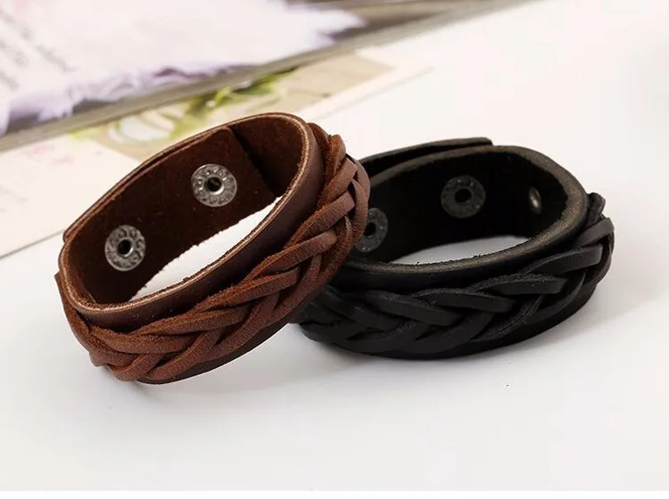 100% из натуральной яловой кожи браслет украшенная металлическими крестами