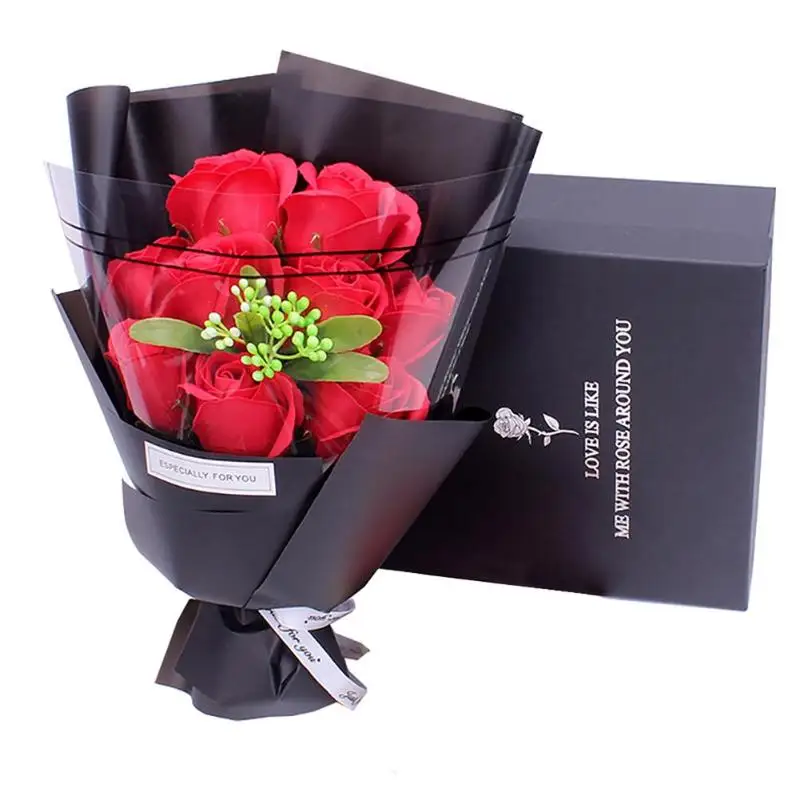 9pcs Red Розовое Мыло цветок Креативный дизайн подарок на день Святого Валентина 18 шт. консервированные розы цветок мыло букет Подарочная коробка Свадебная вечеринка Декор - Цвет: 9pcs Red