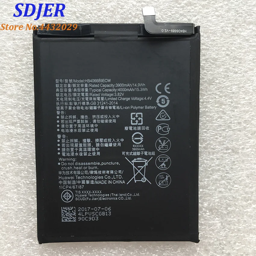 HB406689ECW 4000 мАч литий-ионный аккумулятор для телефона huawei Enjoy 7 Enjoy 7plus Y7 Prime Смартфон