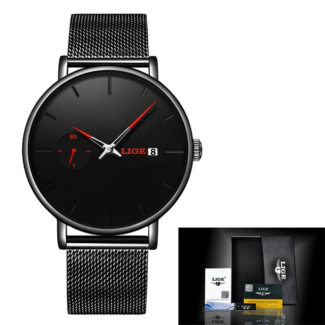 Black red Мужские часы Топ люксовый бренд LIGE модные повседневные кварцевые аналоговые часы мужские водонепроницаемые спортивные деловые наручные часы мужские часы+ коробка - Цвет: Black red