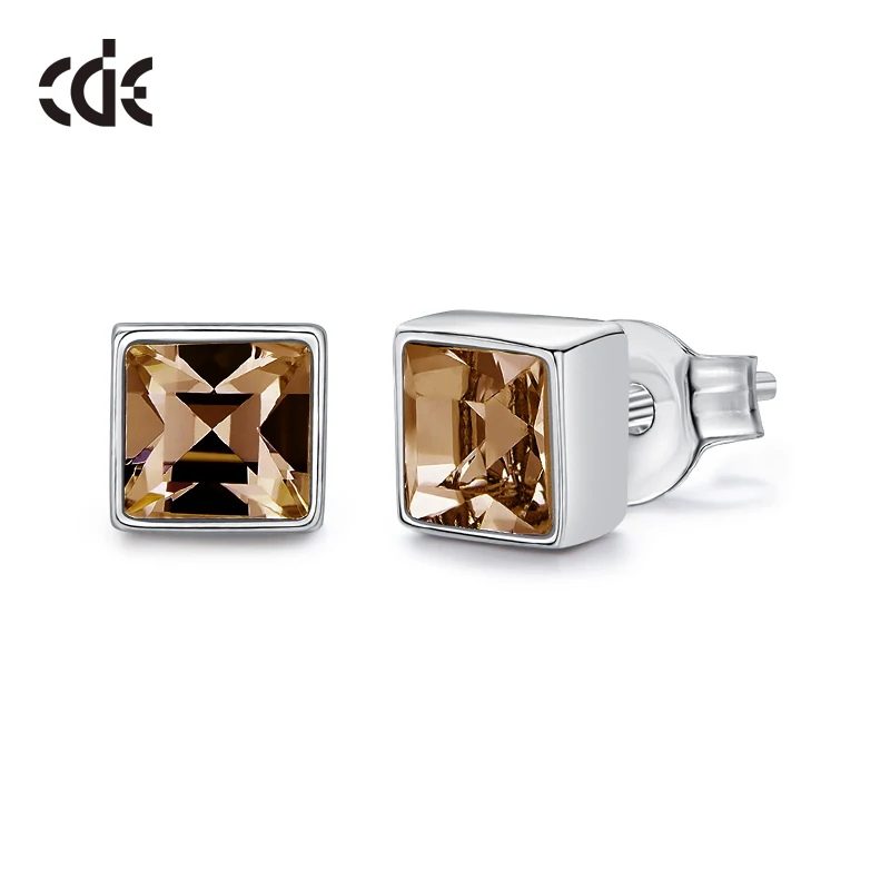 yellow CDE 925 пробы серебряные серьги, украшенные кристаллами от Swarovski квадратные геометрические серьги, ювелирные изделия для ушей, серебряные ювелирные изделия - Цвет камня: yellow